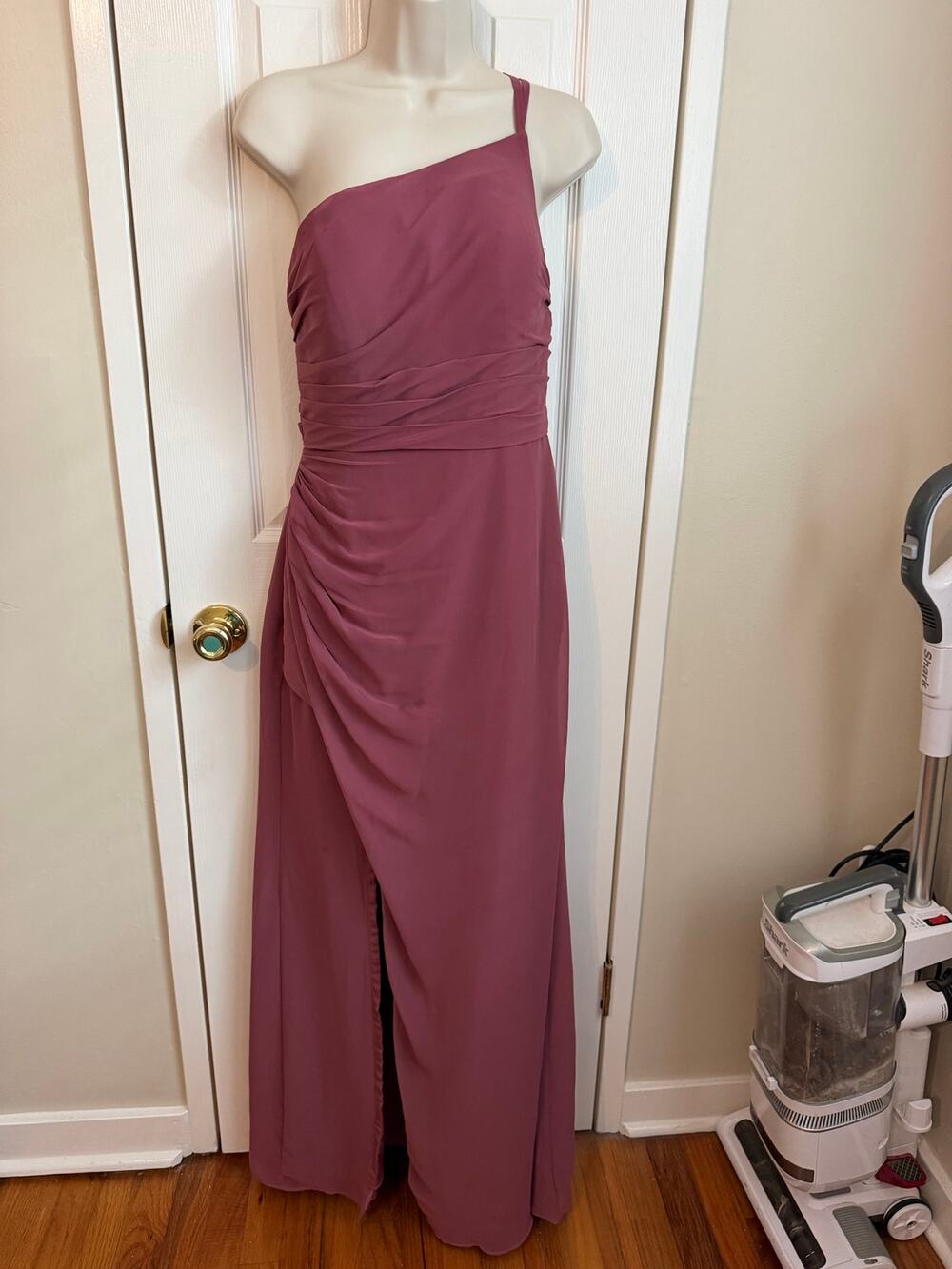 Azazie Bridesmaid Dress One Shoulder Straight Side Split Mulberry Sz A10 Formal